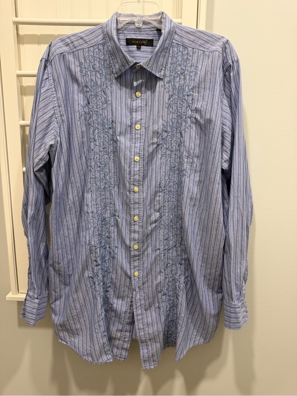 Light Blue Stripe Embroidered Button-Down Shirt